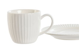 DKD Home Decor Set de Taza y Plato de Porcelana Carve Loving 24, Blanco