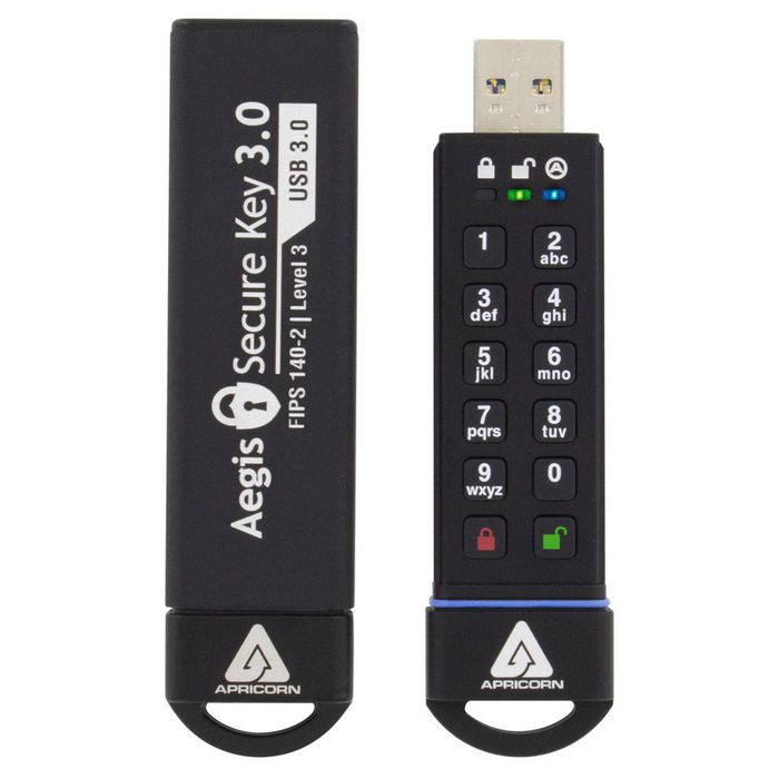 Apricorn Aegis Secure Key 3.0 - Unidad USB Segura Encryptada, 480 GB, USB 3.2 Gen 1, IP68, Resistente al Agua y Polvo, Teclado PIN, FIPS 140-2 Nivel 3 Validado
