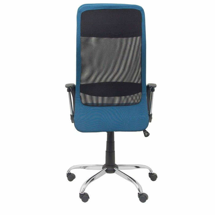 Silla de oficina Esteras con mecanismo Basculante tapizada con Tela color Turquesa y malla color Negro. Equipada con lumbar Fijo, Brazos fijos, Cabecero Fijo y Ruedas de nailon 50 mm
