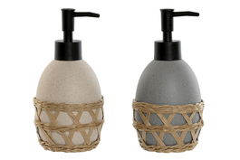 DKD Home Decor Dosificador Crema y Gris Dolomita y Fibra 9 x 18.5 x 9 cm 320 ml (2 Unidades)