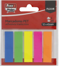 FIXO Blíster de Marcadores Autoadhesivos 12x45 con 5 Colores Neón Surtidos