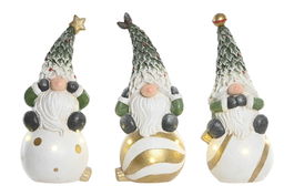 DKD Home Decor Figura Navidad Alpina Led Magnesia Verde Blanco Dorado 21.5 x 55 x 23 cm (3 Unidades)