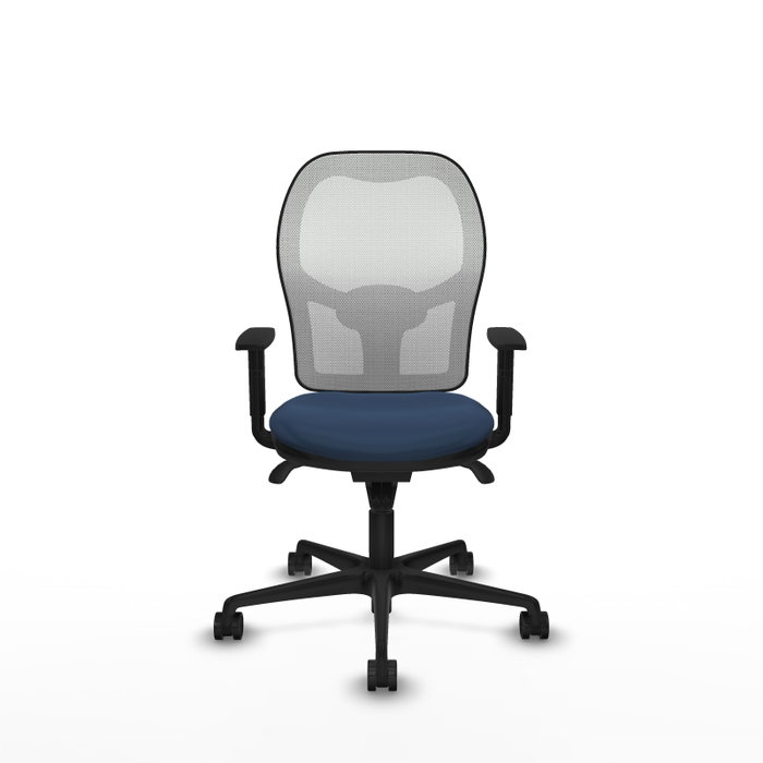 Silla de oficina Jorquera con mecanismo Sincro tapizada con Similpiel color Azul marino y malla color Blanco. Equipada con lumbar 1D, Brazos 1D y Ruedas 65mm nailon Silla de oficina Jorquera con mecanismo Sincro tapizada con Similpiel color Azul marino y malla color Blanco. Equipada con lumbar 1D, Brazos 1D y Ruedas 65mm nailon