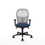 Silla de oficina Jorquera con mecanismo Sincro tapizada con Similpiel color Azul marino y malla color Blanco. Equipada con lumbar 1D, Brazos 1D y Ruedas 65mm nailon