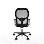 Silla de oficina Jorquera con mecanismo Sincro tapizada con Similpiel color Azul marino y malla color Blanco. Equipada con lumbar 1D, Brazos 1D y Ruedas 65mm nailon