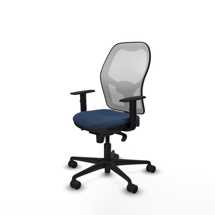 Silla de oficina Jorquera con mecanismo Sincro tapizada con Similpiel color Azul marino y malla color Blanco. Equipada con lumbar 1D, Brazos 1D y Ruedas 65mm nailon Silla de oficina Jorquera con mecanismo Sincro tapizada con Similpiel color Azul marino y malla color Blanco. Equipada con lumbar 1D, Brazos 1D y Ruedas 65mm nailon