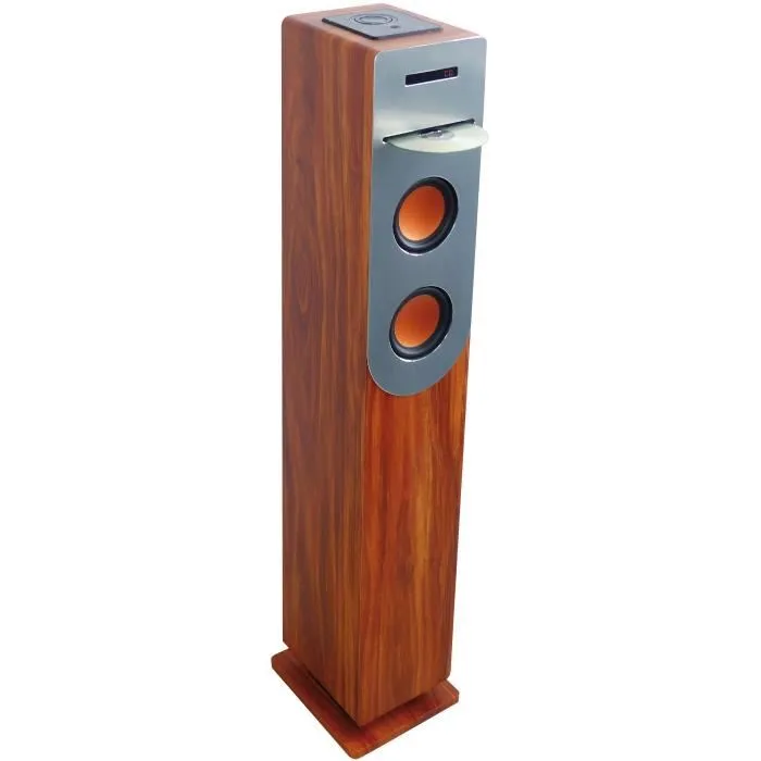 Inovalley HP34-CD-WOOD Torre de sonido Hi-Fi con CD Bluetooth 4.2 USB 2.0 Radio FM 100W Madera y gris con función de codificación