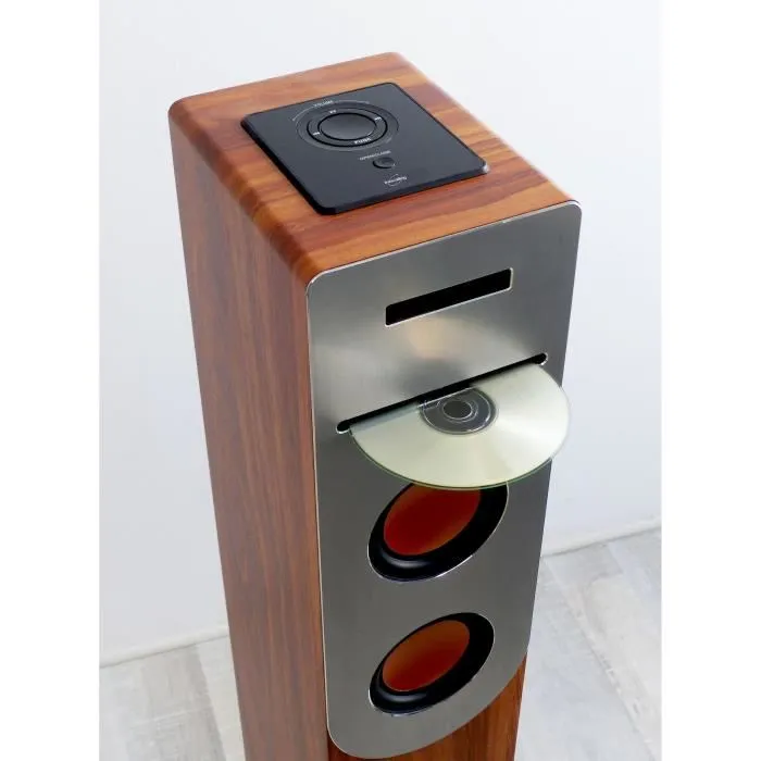 Inovalley HP34-CD-WOOD Torre de sonido Hi-Fi con CD Bluetooth 4.2 USB 2.0 Radio FM 100W Madera y gris con función de codificación
