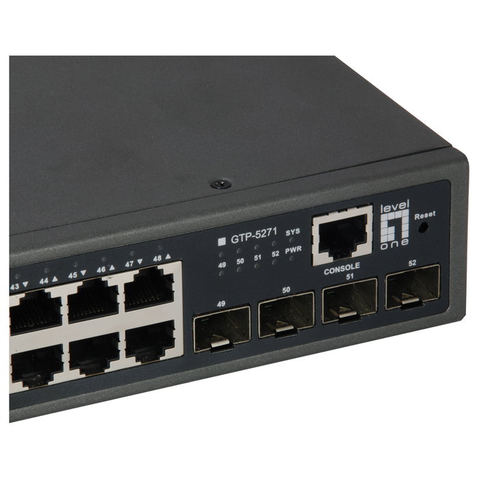 Level One GTP-5271 Switch Gestionado L3 48 Puertos Gigabit Ethernet PoE+ 4 Puertos 10G SFP+ Montaje en Rack 400W