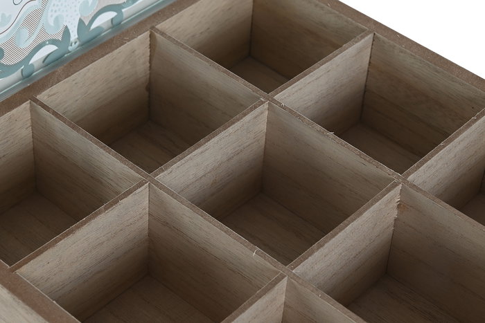 DKD Home Decor Caja Infusiones Delhi 2023 Estilo Indio Beige Azul Mdf Cristal Metal 24 x 6.5 x 24 cm