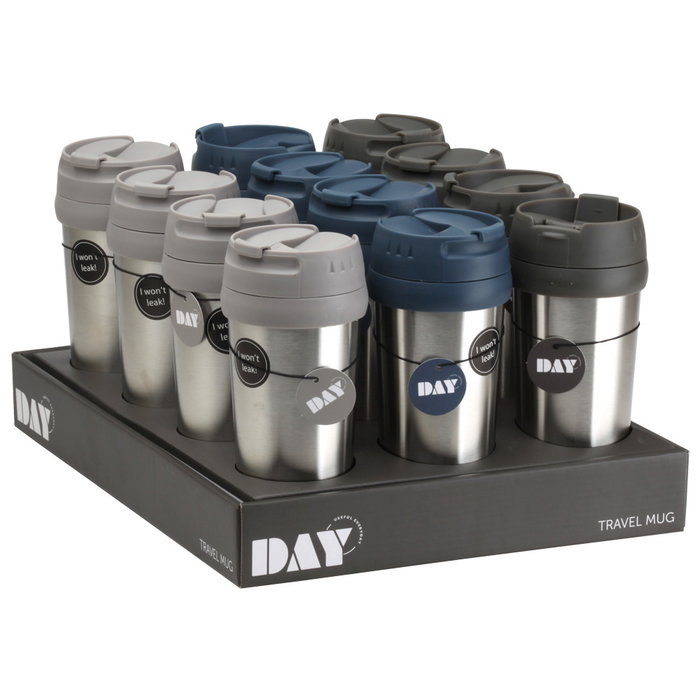 Day Mug Térmico 450 Ml | Tapa Antigoteo | Acero Inoxidable, Silicona y Plástico | Colores Surtidos (Azul Petróleo, Beige, Verde Oliva)