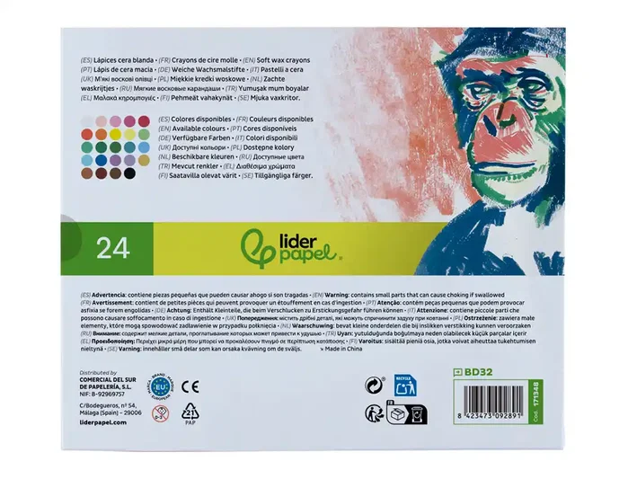 Liderpapel Lápices de cera blanda redonda colores surtidos, 24 unidades