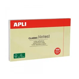 Apli Classic Bloc de 100 Notas Adhesivas Reposicionables, Papel FSC, 125 x 75 mm, Color Amarillo