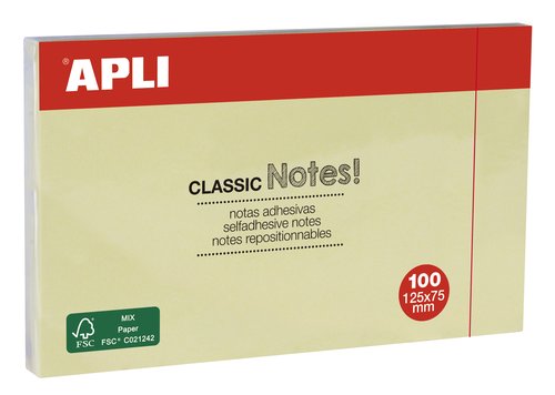 Apli Notas adhesivas amarillas 75 x 125 mm