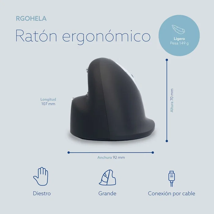 R-Go Tools RGOHELA Ratón Ergonómico Vertical Grande para Mano Derecha