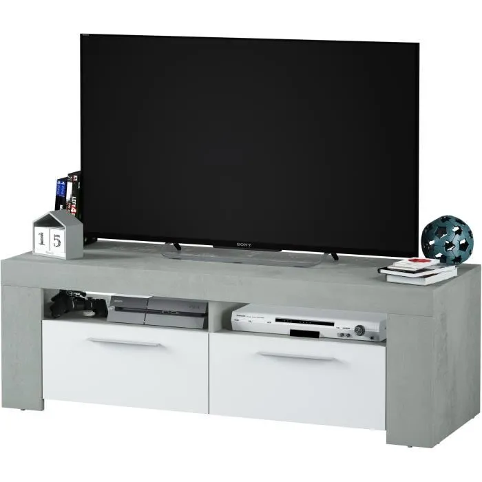 Aucasa Soporte TV AMBIT 2 Puertas Gris y Blanco Estilo Contemporáneo L 120 cm