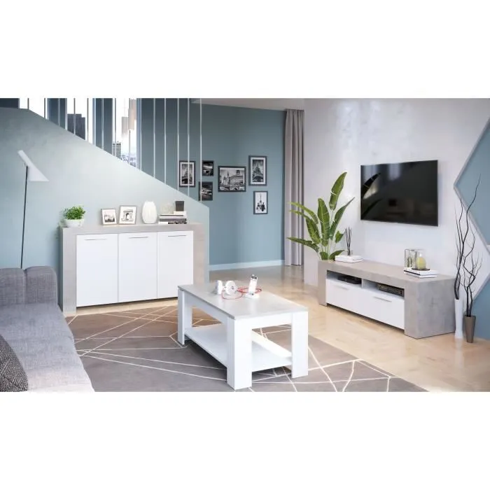 Aucasa Soporte TV AMBIT 2 Puertas Gris y Blanco Estilo Contemporáneo L 120 cm