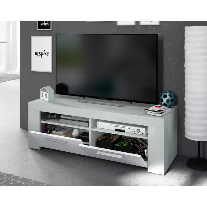 Aucasa Soporte TV AMBIT 2 Puertas Gris y Blanco Estilo Contemporáneo L 120 cm
