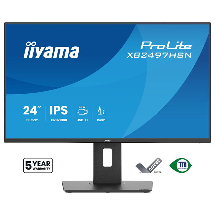 iiyama ProLite XB2497HSN-B1 Monitor 24" (60.5 cm) IPS Full HD 1920 x 1080, 1 ms, 100 Hz, AMD FreeSync, Altavoces, HDMI+DP+USB-C 65W, VESA, Negro