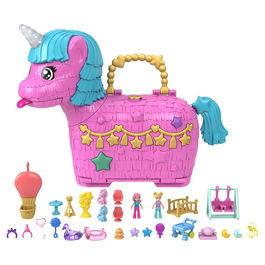 Mattel Polly Pocket Cofre Unicornio Partyland HYD96 Juguete con Muñecas y Accesorios