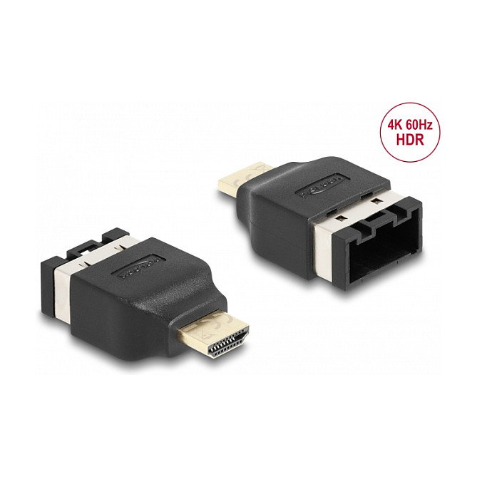 DeLOCK Adaptador HDMI-A macho a HDMI-E hembra para automóvil, 4K 60 Hz, 3840x2160, HDCP, Contactos chapados en oro, Negro