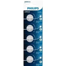Philips Pack de 5 Pilas de Botón Litio CR2032P5/01B 3V