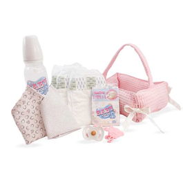 Berjuan Canastilla más complementos Baby Susu (biberón, chupete, chupetero, 3 pañales, 1 papilla y 2 gasitas)