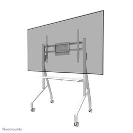 Neomounts FL50-525WH1, Soporte Móvil para Pantallas de 55-86", 76 kg Máx., Altura 106-136 cm, VESA 100x100-900x600, con Estante y Ruedas, Certificado TÜV, Blanco
