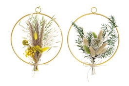 DKD Home Decor Decoracion Colgante Shabby Marron Amarillo Metal Flor Seca 20 x 20 x 2 cm (4 Unidades)