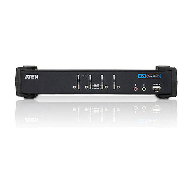 ATEN DATA KVM Switch USB DVI de 4 puertos, con Hub USB 2.0 y Audio incluido, Resolución 1920x1200 WUXGA
