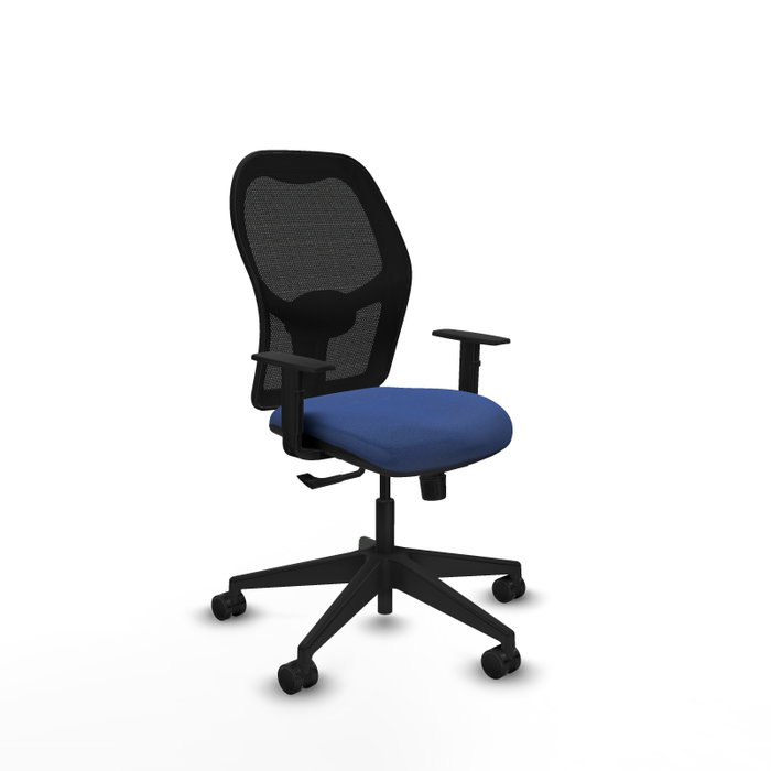 Silla de oficina Alocén con mecanismo Sincro tapizada con Tela color Azul marino y malla color Negro. Equipada con lumbar 1D, Brazos 1D y Ruedas 65mm nailon Silla de oficina Alocén con mecanismo Sincro tapizada con Tela color Azul marino y malla color Negro. Equipada con lumbar 1D, Brazos 1D y Ruedas 65mm nailon