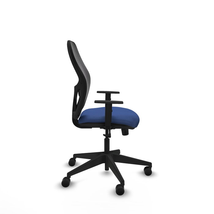 Silla de oficina Alocén con mecanismo Sincro tapizada con Tela color Azul marino y malla color Negro. Equipada con lumbar 1D, Brazos 1D y Ruedas 65mm nailon Silla de oficina Alocén con mecanismo Sincro tapizada con Tela color Azul marino y malla color Negro. Equipada con lumbar 1D, Brazos 1D y Ruedas 65mm nailon