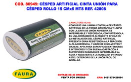 Cinta de unión adhesiva de una cara para césped artificial 15cm x 5m