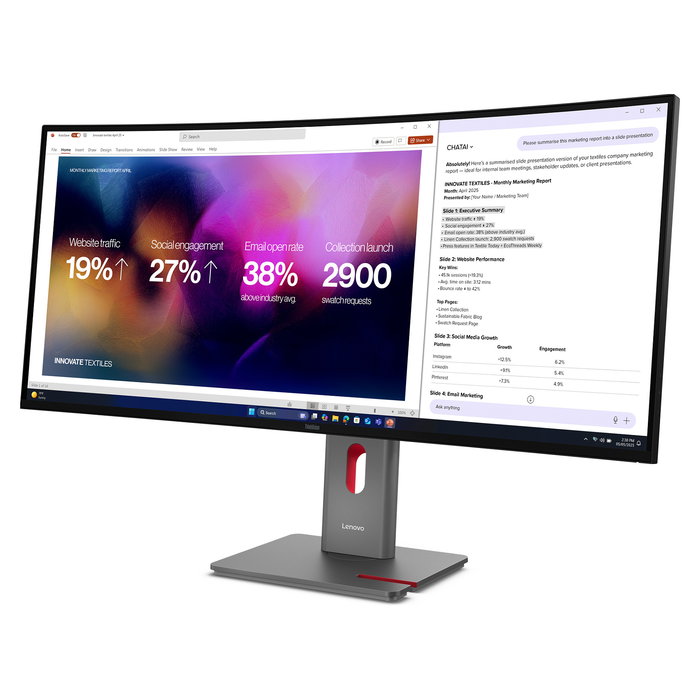 Lenovo ThinkVision P40WD-40 Monitor Curvo 100.8 cm (39.7") WUHD 5120x2160 IPS 120Hz HDR10 USB-C 140W Thunderbolt 4 KVM Altavoces 10W Negro