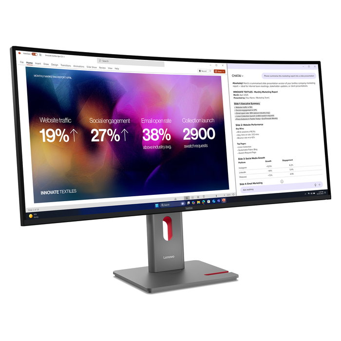 Lenovo ThinkVision P40WD-40 Monitor Curvo 100.8 cm (39.7") WUHD 5120x2160 IPS 120Hz HDR10 USB-C 140W Thunderbolt 4 KVM Altavoces 10W Negro