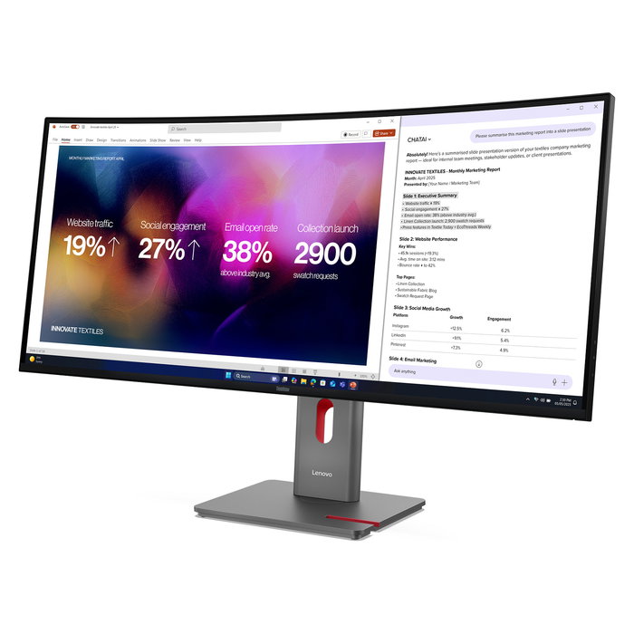 Lenovo ThinkVision P40WD-40 Monitor Curvo 100.8 cm (39.7") WUHD 5120x2160 IPS 120Hz HDR10 USB-C 140W Thunderbolt 4 KVM Altavoces 10W Negro