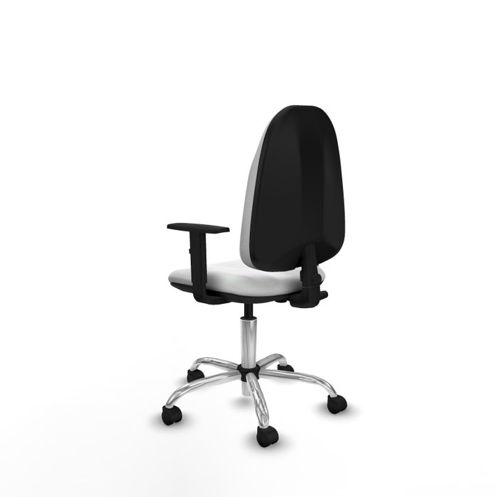 Silla de oficina Algarra con mecanismo Contacto permanente básico tapizada con Tela color Blanco. Equipada con Base cromada, Brazos 1D y Ruedas de nailon 50 mm