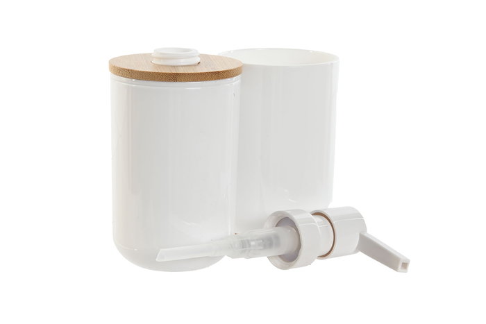 DKD Home Decor Baño Set de 2 Piezas Blanco Natural 7 x 16 x 7 cm Ps Bambu