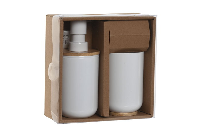 DKD Home Decor Baño Set de 2 Piezas Blanco Natural 7 x 16 x 7 cm Ps Bambu