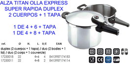 ALZA TITAN Olla Exprés Super Rápida Duplex 4+8+Tapa
