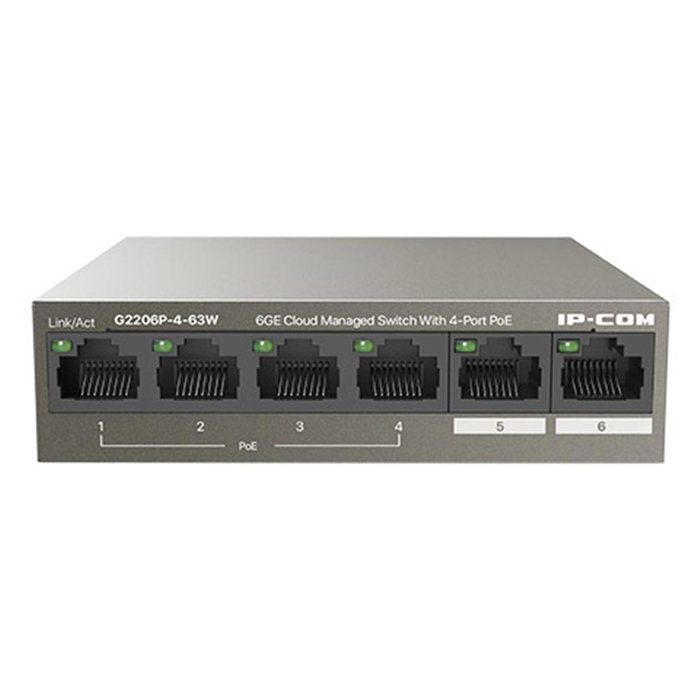 IP-COM Switch G2206P-4-63W 4 Puertos PoE+ Gigabit 58W Gestionado en la Nube con 2 Puertos Uplink - Para Cámaras IP, WiFi, Oficinas (IEEE 802.3af/at) IP-COM Switch G2206P-4-63W 4 Puertos PoE+ Gigabit 58W Gestionado en la Nube con 2 Puertos Uplink - Para Cámaras IP, WiFi, Oficinas (IEEE 802.3af/at)