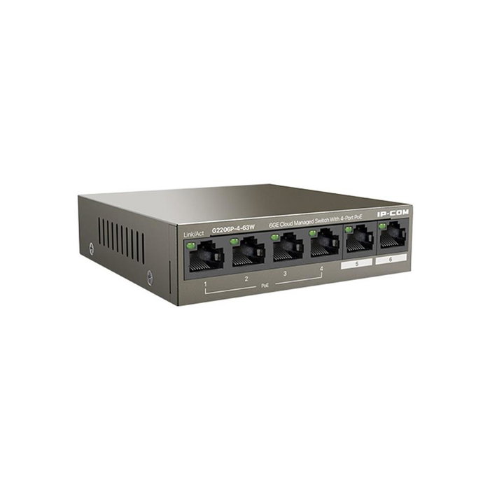 IP-COM Switch G2206P-4-63W 4 Puertos PoE+ Gigabit 58W Gestionado en la Nube con 2 Puertos Uplink - Para Cámaras IP, WiFi, Oficinas (IEEE 802.3af/at) IP-COM Switch G2206P-4-63W 4 Puertos PoE+ Gigabit 58W Gestionado en la Nube con 2 Puertos Uplink - Para Cámaras IP, WiFi, Oficinas (IEEE 802.3af/at)