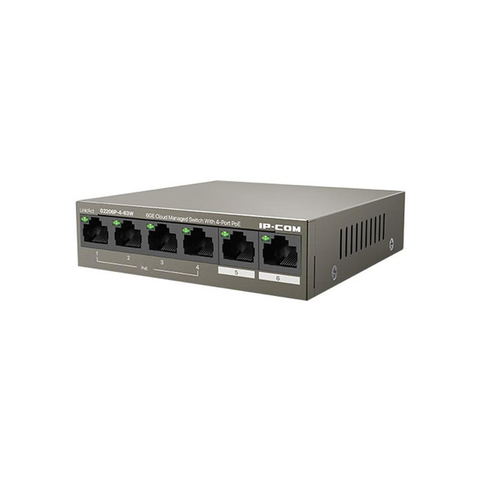 IP-COM Switch G2206P-4-63W 4 Puertos PoE+ Gigabit 58W Gestionado en la Nube con 2 Puertos Uplink - Para Cámaras IP, WiFi, Oficinas (IEEE 802.3af/at) IP-COM Switch G2206P-4-63W 4 Puertos PoE+ Gigabit 58W Gestionado en la Nube con 2 Puertos Uplink - Para Cámaras IP, WiFi, Oficinas (IEEE 802.3af/at)