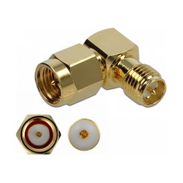 DeLOCK 89955 Adaptador SMA macho a RP-SMA hembra 90° 10 GHz Oro