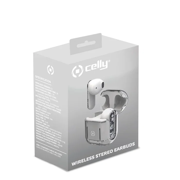 Celly Auriculares True Wireless Stereo (TWS) Sheer Transparente, Blanco