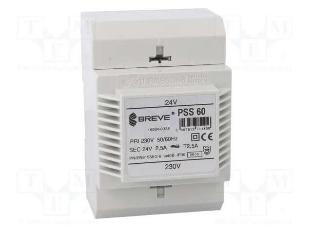 BREVE TUFVASSONS Transformador de red 60VA 230VAC/24V