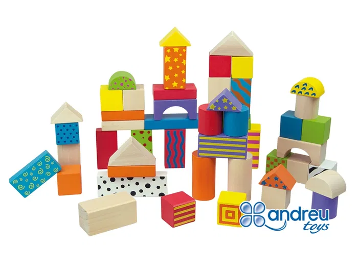 Ambitoys Bloques de Construccion de Madera 50 Piezas 18x18 cm Juego Didactico Andreutoys