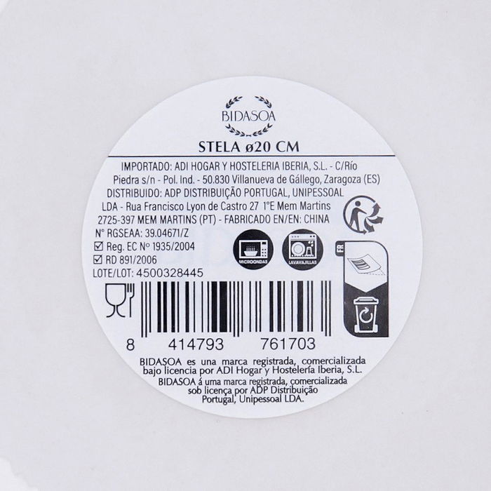 Plato Hondo Porcelana Stela Bidasoa 20 cm (12 Unidades)