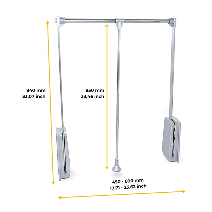 Emuca Colgador abatible para armario Hang, ancho regulable 450-600mm, Acero y Plástico, Cromado