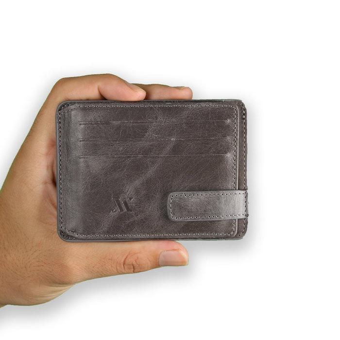 Zoozie Bags Cartera de Piel Auténtica Gris Hecha a Mano con 6 Fundas para Tarjetas, 2 para DNI, Funda para Billetes y Compartimento Secreto
